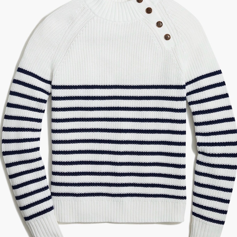 J. Crew Factory‎ cotton button mock neck Striped Sweater L